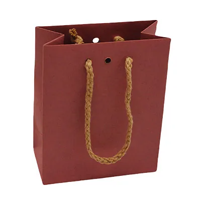 Sacs kraft Vieux rose avec poignées cordelettes - 12+6 x15 cm - Sacs kraft luxe