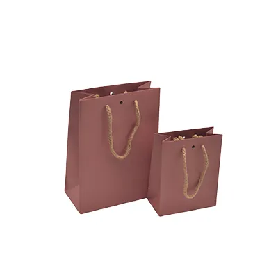 Sacs kraft Vieux rose avec poignées cordelettes - 12+6 x15 cm - Sacs kraft luxe-2