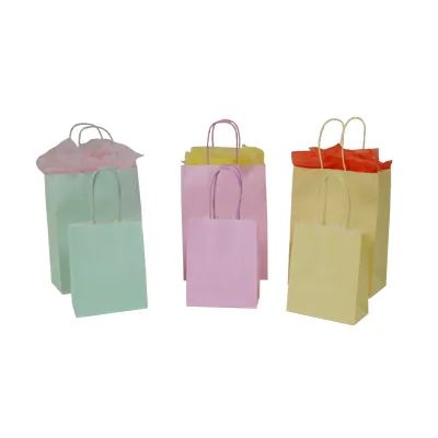 Sacs kraft rose pastel à poignées torsadées 16+8x22cm 120g/m² (x50) - Sacs kraft couleur poignées torsadées-1