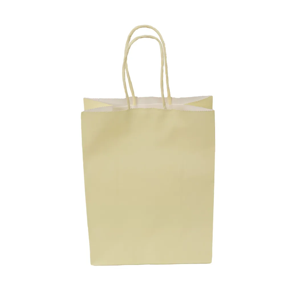 Sacs kraft jaune pastel à poignées torsadées 16+8x22cm 120g/m² (x50) - Sacs kraft couleur poignées torsadées-2