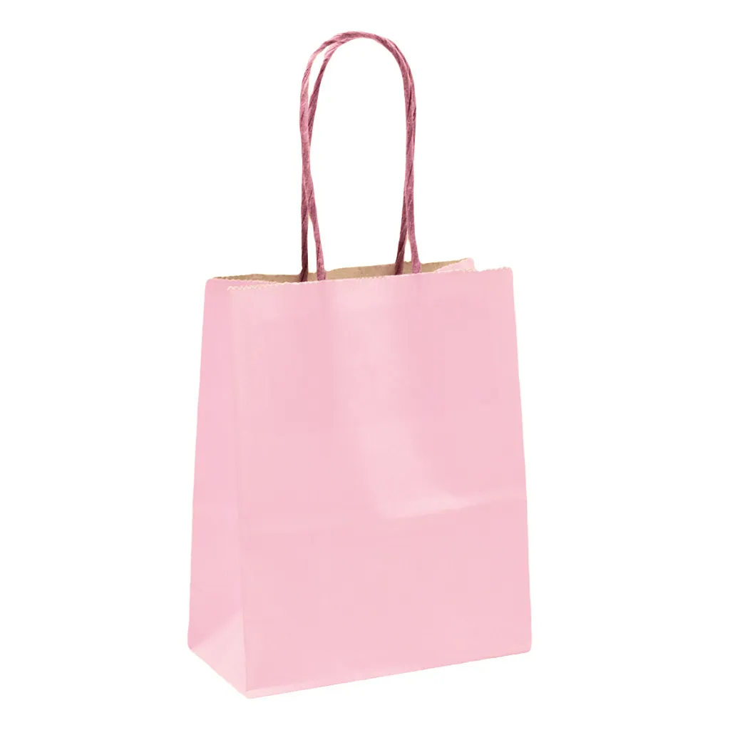 Sacs kraft rose pastel à poignées torsadées 12+6x15cm 120g/m² (x50) - Sacs kraft couleur poignées torsadées-1