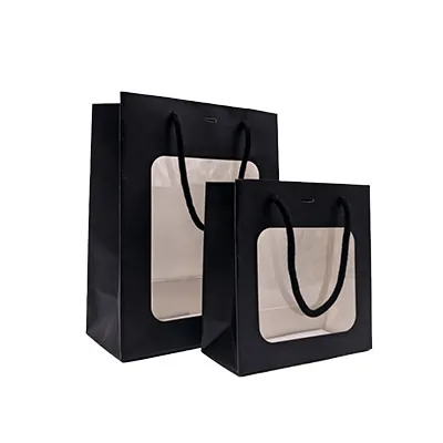 Sacs pelliculés noir mat avec fenêtre - 22 + 11 x 28 cm - Sacs pelliculés poignées cordelette-3