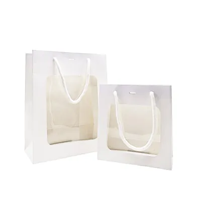 Sacs pelliculés blanc mat avec fenêtre - 18 + 8 x 19 cm - Sacs pelliculés poignées cordelette-2