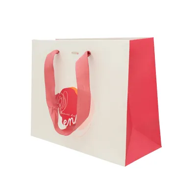 Sacs papier kraft poignées rubans - 22 + 9 x 17 cm - collection Beauté - Sacs pelliculés à motifs