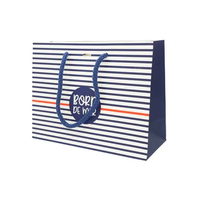 Sacs papier kraft poignées cordelettes - 22+9x17cm - Collection Mer - Sacs pelliculés à motifs
