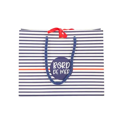 Sacs papier kraft poignées cordelettes - 22+9x17cm - Collection Mer - Sacs pelliculés à motifs-1