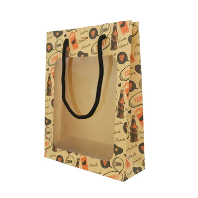 Sac kraft avec fenêtre pour 3 bières 33 cl 30 + 7 x 26 cm, paquet de 10 - Mètres de bières, Emballages pour bouteilles de bières