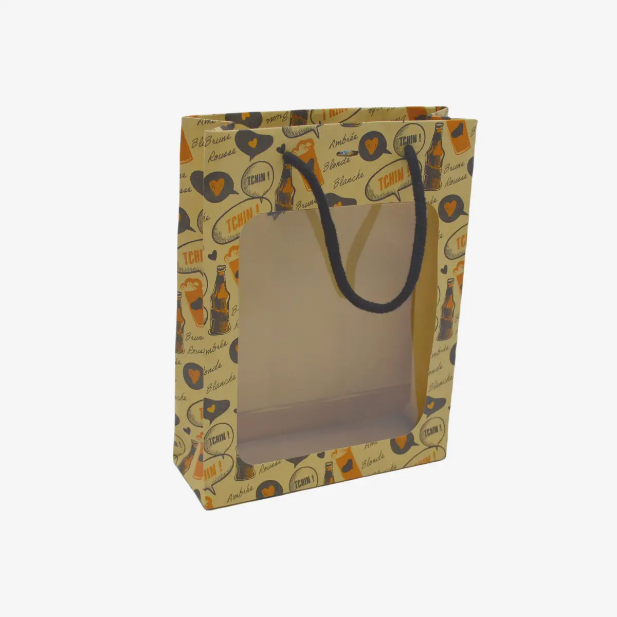 Sac kraft avec fenêtre pour 3 bières 33 cl 30 + 7 x 26 cm, paquet de 10 - Mètres de bières, Emballages pour bouteilles de bières-1