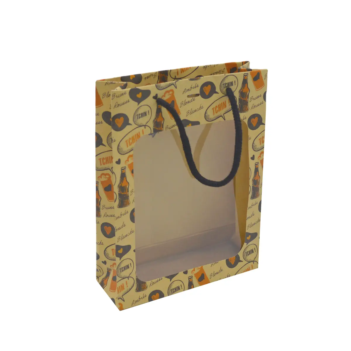 Sac kraft avec fenêtre pour 3 bières 33 cl 30 + 7 x 26 cm, paquet de 10 - Mètres de bières, Emballages pour bouteilles de bières-2