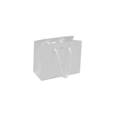 Sac papier luxe blanc mat à poignées cordelette 14 x 6,5 x 11 cm 190g/m² - Paquet de 20 - Sacs pelliculés poignées cordelette