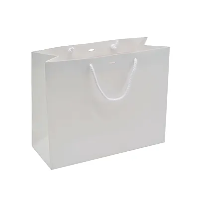 Sac papier luxe blanc mat à poignées cordelette 32,5 x 13 x 26 cm 190g/m² - Paquet de 20 - Sacs pelliculés poignées cordelette