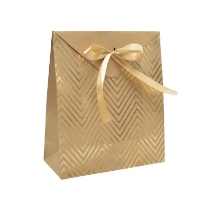 Pochettes cadeaux Chevrons - brun / or - moyen modèle - Pochettes cadeaux luxe