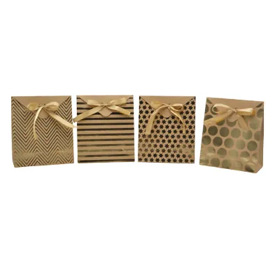 Pochette cadeau papier kraft brun à étoiles or avec rabat et ruban satiné 18x8x21cm – Paquet de 20 - Pochettes cadeaux luxe-1