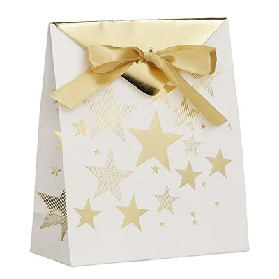 Pochettes cadeaux Étoiles - blanc / or - moyen modèle - Pochettes cadeaux luxe