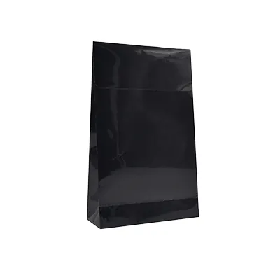 Pochette cadeau luxe noire brillante pelliculée, adhésive 14+5,5x23 cm – 170 g/m² – Paquet de 50 - Pochettes cadeaux luxe