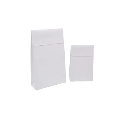Pochette cadeau blanche mate pelliculée fermeture adhésive 14+5,5x23 cm – Paquet de 50 - Pochettes cadeaux luxe-1