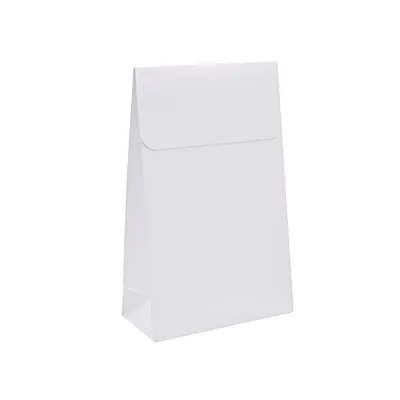 Pochette cadeau blanche mate pelliculée fermeture adhésive 14+5,5x23 cm – Paquet de 50 - Pochettes cadeaux luxe