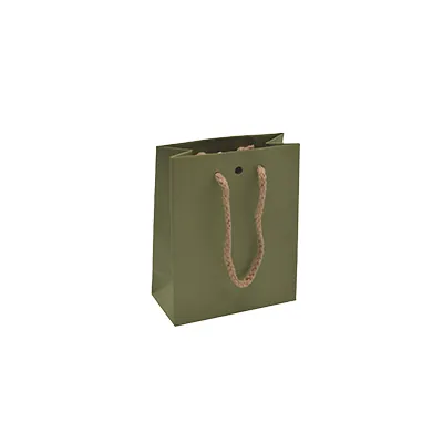 Sacs kraft Vert sauge avec poignées cordelières - 12+6 x15 cm - Sacs kraft luxe