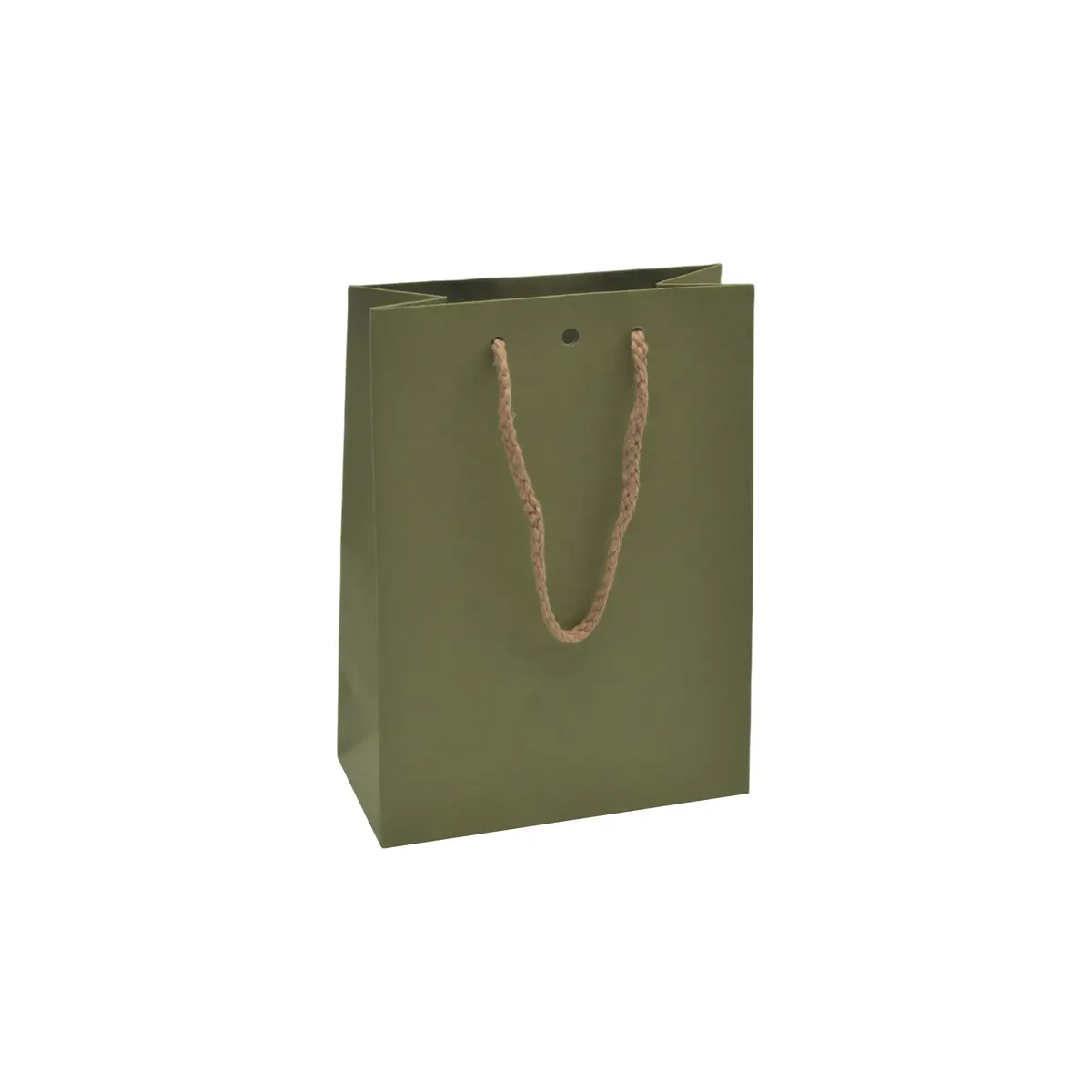 Sacs kraft Vert sauge avec poignées cordelières - 16+8 x22 cm - Sacs kraft luxe