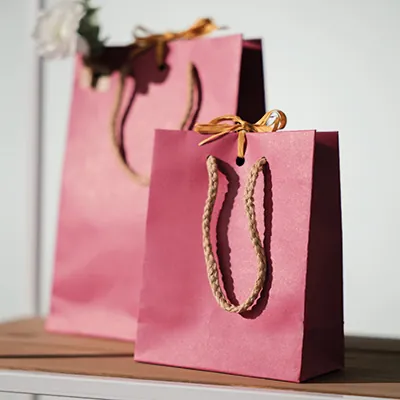 Sacs kraft luxe poignées cordelières - framboise - 12+6x15cm - Sacs kraft luxe-2