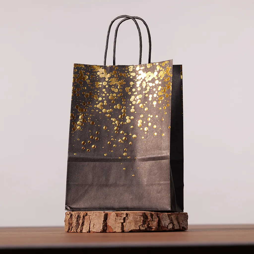 Sac kraft luxe brun / or et poignées torsadées – L 16 x P 8 x H 22 cm – Paquet de 20 - Sacs kraft luxe-2