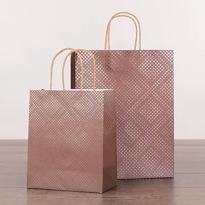 Sac cadeau kraft poignées torsadées marron à pois or 18 + 10 x 22 cm - Paquet de 20 - Sacs kraft luxe-1