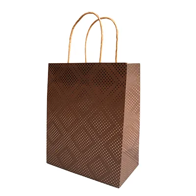 Sac cadeau kraft poignées torsadées marron à pois or 18 + 10 x 22 cm - Paquet de 20 - Sacs kraft luxe