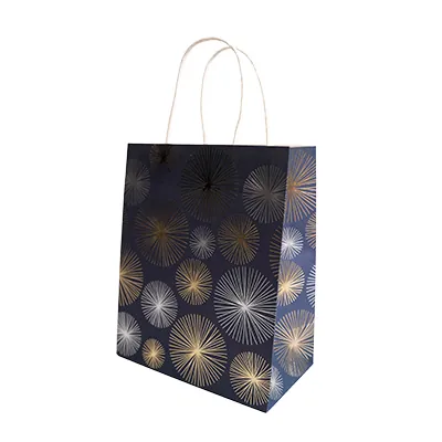 Sac cadeau kraft poignées torsadées bleu marine Feu d'artifice 18 + 10 x 22 cm - Paquet de 20 - Sacs kraft luxe