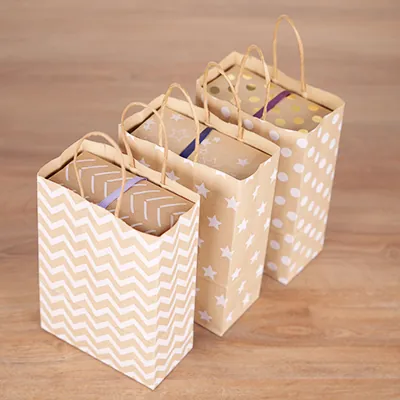 Sac cadeau kraft brun à chevrons blancs poignées torsadées 16 + 8 x 23 cm - Paquet de 100 - Sacs kraft à motifs-3