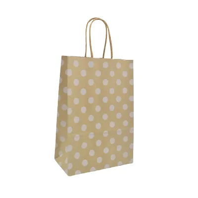 Sac cadeau kraft brun à pois blancs poignées torsadées 16 + 8 x 23 cm - Paquet de 100 - Sacs kraft à motifs