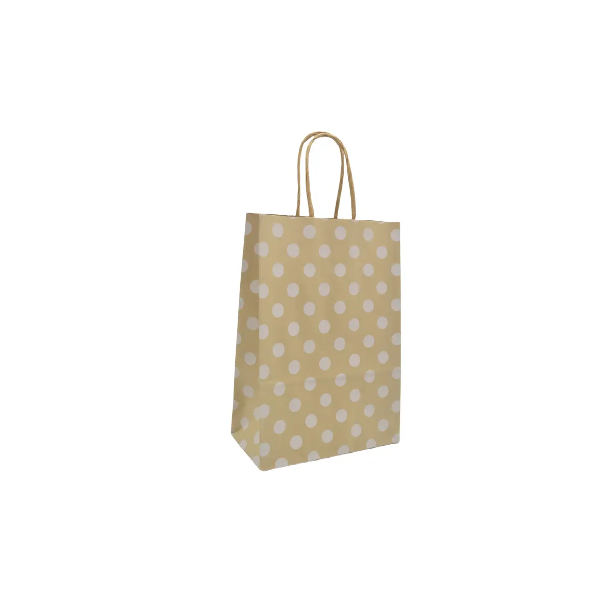 Sac cadeau kraft brun à pois blancs poignées torsadées 16 + 8 x 23 cm - Paquet de 100 - Sacs kraft à motifs