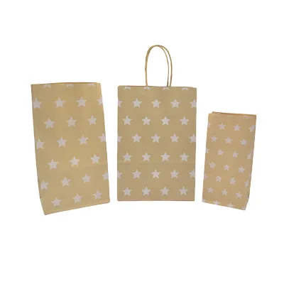 Sac SOS kraft brun à étoiles blanches 13+8x24cm 70g/m² – Paquet de 250 - Pochettes SOS kraft-1