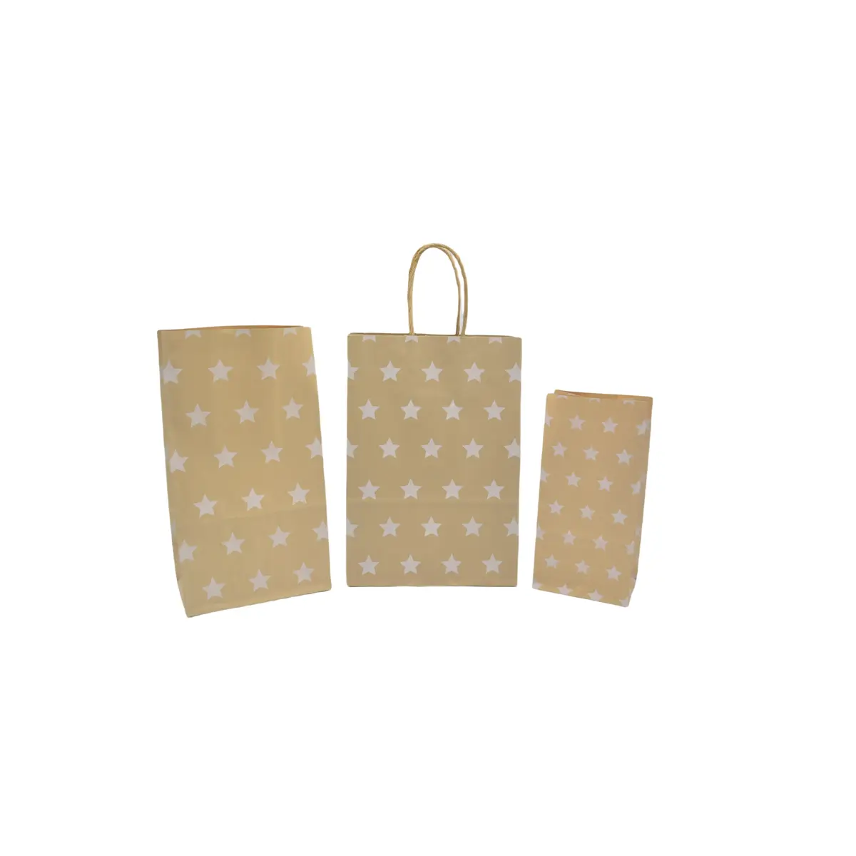 Sac SOS kraft brun à étoiles blanches 13+8x24cm 70g/m² – Paquet de 250 - Pochettes SOS kraft-1