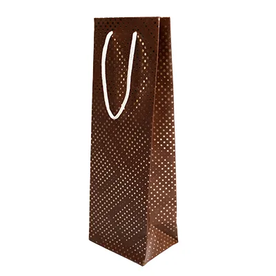 Sac bouteille kraft poignées ruban 9,5 x 9 x 38,5 cm marron / or - 1 bouteille – Paquet de 20 - Sacs pour bouteilles de vin