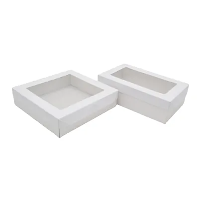 Boîte cadeau carton blanche à fenêtre avec couvercle 22,5 x 22,5 x 6 cm – Lot de 10 - Boites cloches-1