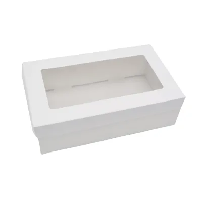 Boîte cadeau carton blanche à fenêtre avec couvercle 25,5 x 15,3 x 8 cm – Lot de 10 - Boites cloches-2