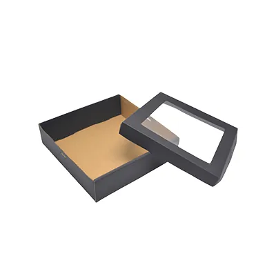 Boîte cadeau cloche carrée noire à couvercle transparent 22,5x22,5x6cm – Paquet de 10 - Boites cloches