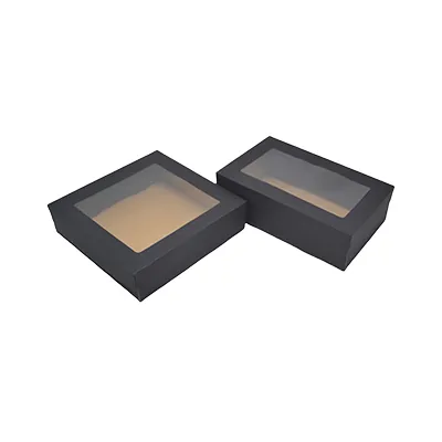 Boîte cadeau cloche carrée noire à couvercle transparent 22,5x22,5x6cm – Paquet de 10 - Boites cloches-1