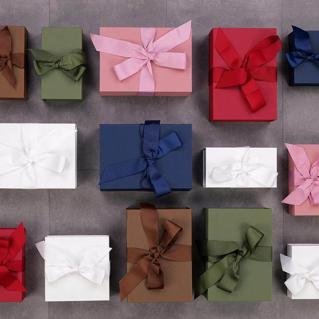 Boîte cadeau tissu avec noeud blanc mat 23 x 16 x 9 cm, paquet de 5 - Boites cadeaux carton pliables-3