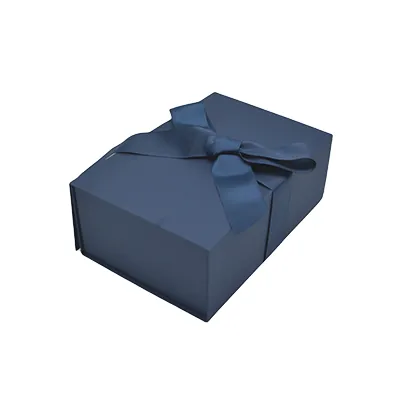 Boîte cadeau tissu avec noeud bleu marine mat 23 x 16 x 9 cm, paquet de 5 - Boites cadeaux carton pliables