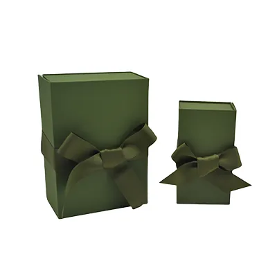 Boîte cadeau tissu avec noeud kaki mat 23 x 16 x 9 cm, paquet de 5 - Boites cadeaux carton pliables-2
