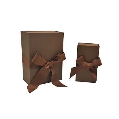 Boîte cadeau tissu avec noeud marron mat 18 x 10 x 7 cm, paquet de 5 - Boites cadeaux carton pliables-2