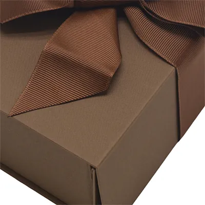 Boîte cadeau tissu avec noeud marron mat 23 x 16 x 9 cm, paquet de 5 - Boites cadeaux carton pliables-1