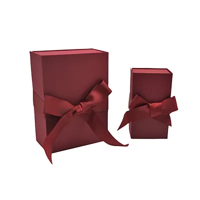 Boîte cadeau tissu avec noeud bordeaux mat 18 x 10 x 7 cm, paquet de 5 - Boites cadeaux carton pliables-2