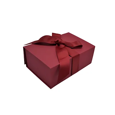 Boîte cadeau tissu avec noeud bordeaux mat 23 x 16 x 9 cm, paquet de 5 - Boites cadeaux carton pliables