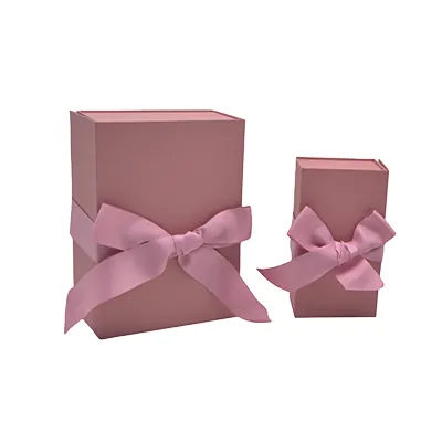 Boîte cadeau tissu avec noeud rose mat 18 x 10 x 7 cm, paquet de 5 - Boites cadeaux carton pliables-4