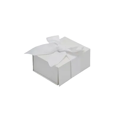 Boîte cadeau tissu avec noeud blanc mat 13,5 x 10 x 6 cm, paquet de 5 - Boites cadeaux carton pliables