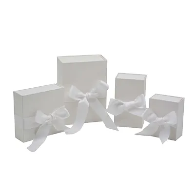 Boîte cadeau tissu avec noeud blanc mat 13,5 x 10 x 6 cm, paquet de 5 - Boites cadeaux carton pliables-2