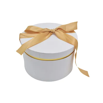 Boîtes rondes blanches liseré or avec nœud 19,6x12 cm – Paquet de 2 - Boites cloches