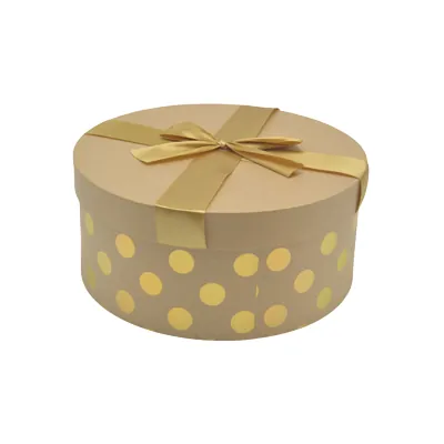 Boîte cadeau ronde carton avec noeud ruban à pois or ø23xH10 cm - Lot de 2 - Boites cloches-1